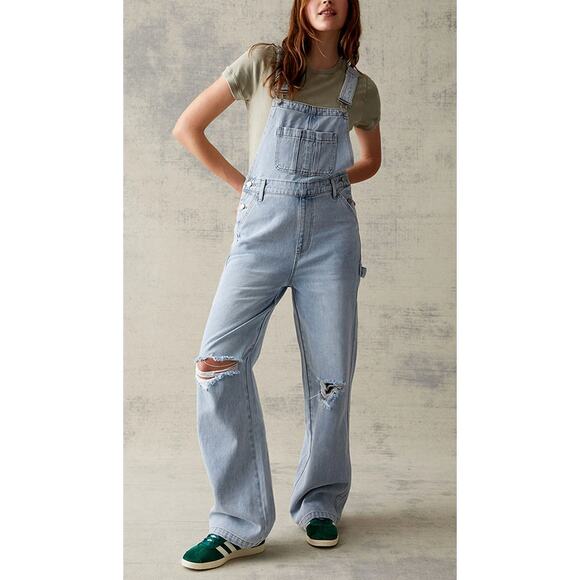 PacSun Pants - PacSun Light Blue Denim Overalls Wide Leg Baggy Fit 100% Cotton, Size Medium